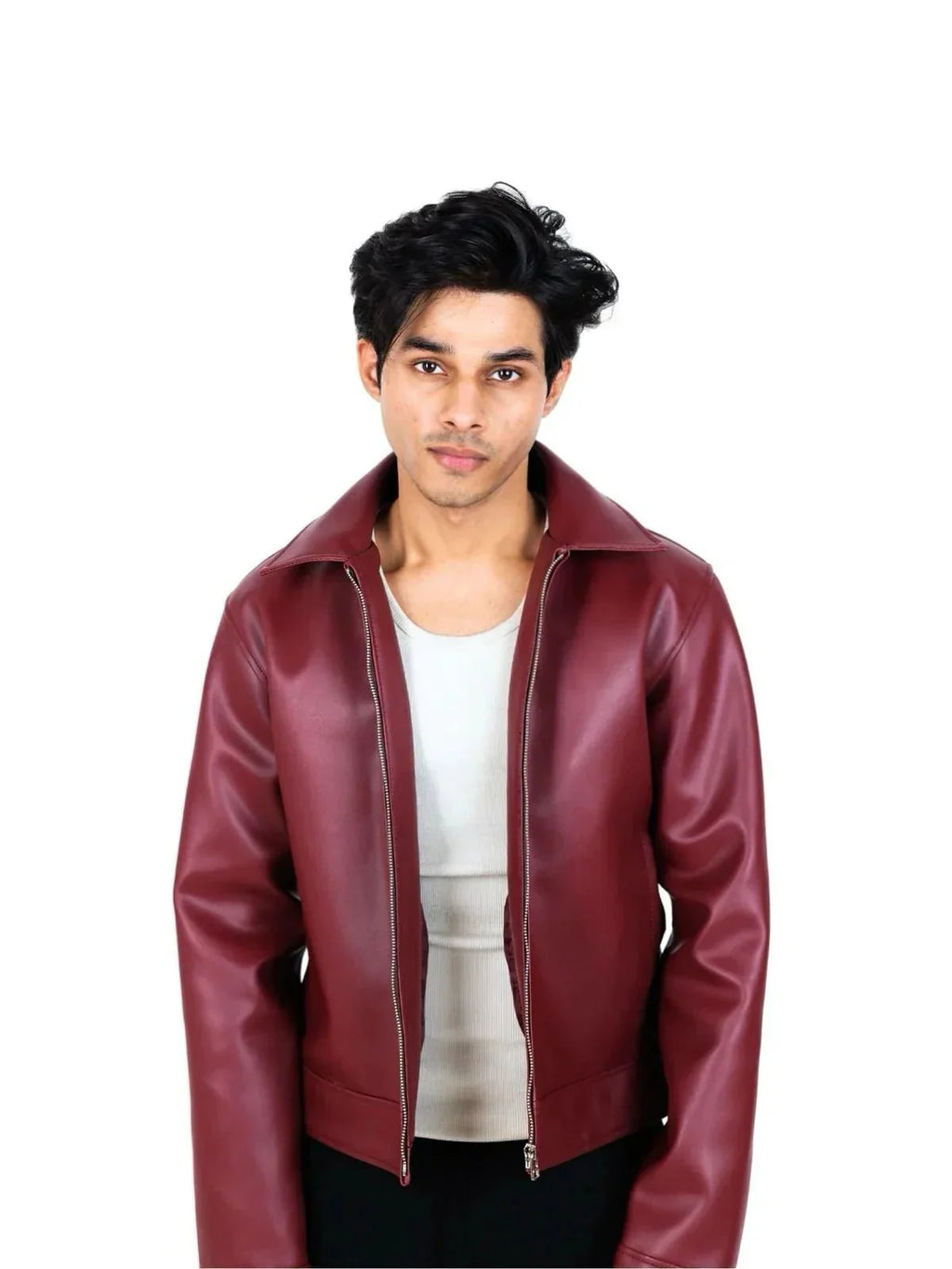 Burgundy Oversized Leather Jacket for Men | Premium Zip-Up Jacket | XOVRA - XOVRA.IN