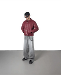 Metal Clasp Oversized Cropped Leather Jacket (Burgundy) - XOVRA.IN
