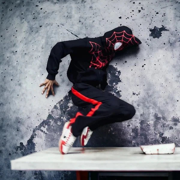Spider Web Graphic Zip-Up Hoodie – Black Oversized Streetwear Hoodie - XOVRA.IN